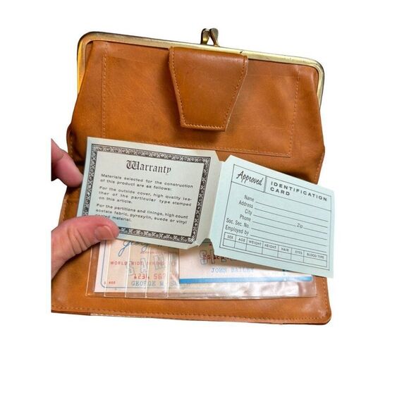 Vintage Brown Leather & Canvas  burlap Clutch Wallet With Snap Closure - Picture 8 of 12